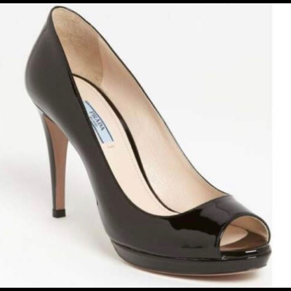 Prada patent leather peep toe black  pumps 5.5